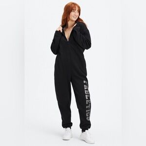 Fabletics Black Zip-Front Jumpsuit with Side Logo